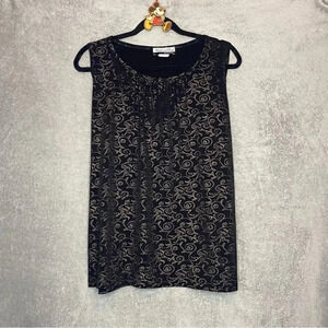 Stephen & Casey 2X Top Shirt Black Paisley Round Neck Sleeveless Stretch P16